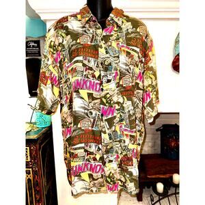 80's UNISEX SILK COMIC SHIRT 1953 JOHN BELACASTRO STRANGERS ON SATELLITE C